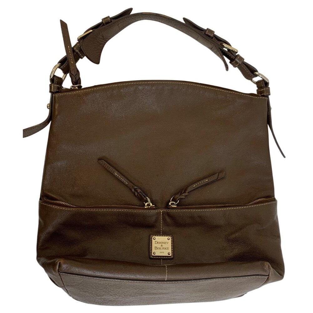 VTG Dooney & Bourke Brown Leather Hobo Shoulder Bag With Adjustable Handle
